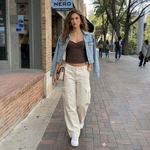 Princess Polly Charismatic Denim Corset Top 4 Dark Brown Pinstripe EUC